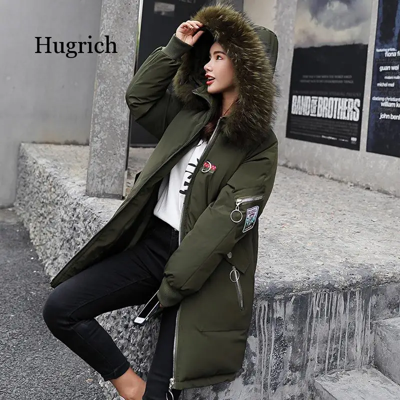 Women's British Fashionable Cloth Pasted Embroidered Thickened Medium Length Cotton Padded Jacket