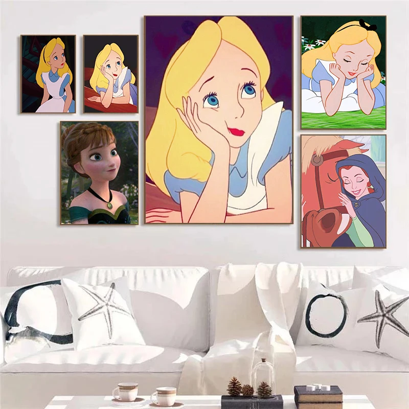 Disney Принцесса Алиса Холст Картина мультфильм милые девушки принты и плакаты