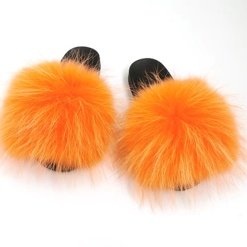 

Fur Slippers Women Wholesale Luxury Genuine Fox Hair Sandals Custom Womens Flip Flops Real Raccoon Furry Slides