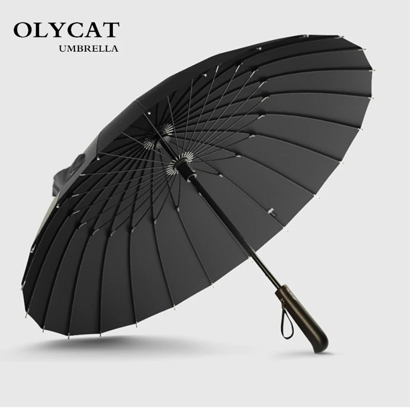 OLYCAT 24K черный и синий бизнес зонтик прямая деревянная ручка, сильный ветер сопротивление мужчин и женщин зонтик