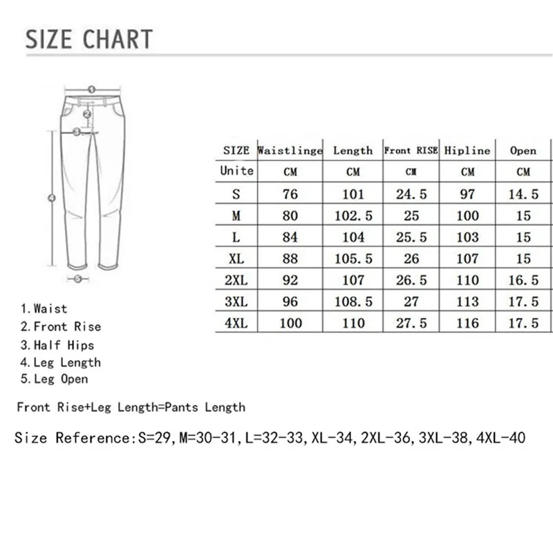 slim fit pants measurements