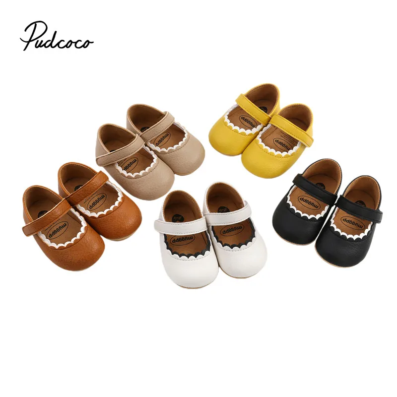 Newborn Princess Baby Girls Shoes, Toddler Prewalker with Hook Loop Hard Outsole (White, Brown, Black, Papayawhip, Lemon Yellow)