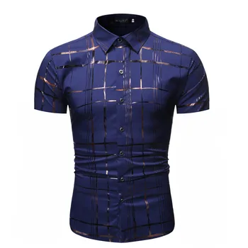 

Men Summer Beach Floral Shirts Casual Short Sleeve Gold Stamping Printing Button Down Shirt Top Beach Floral Clothing #4.1