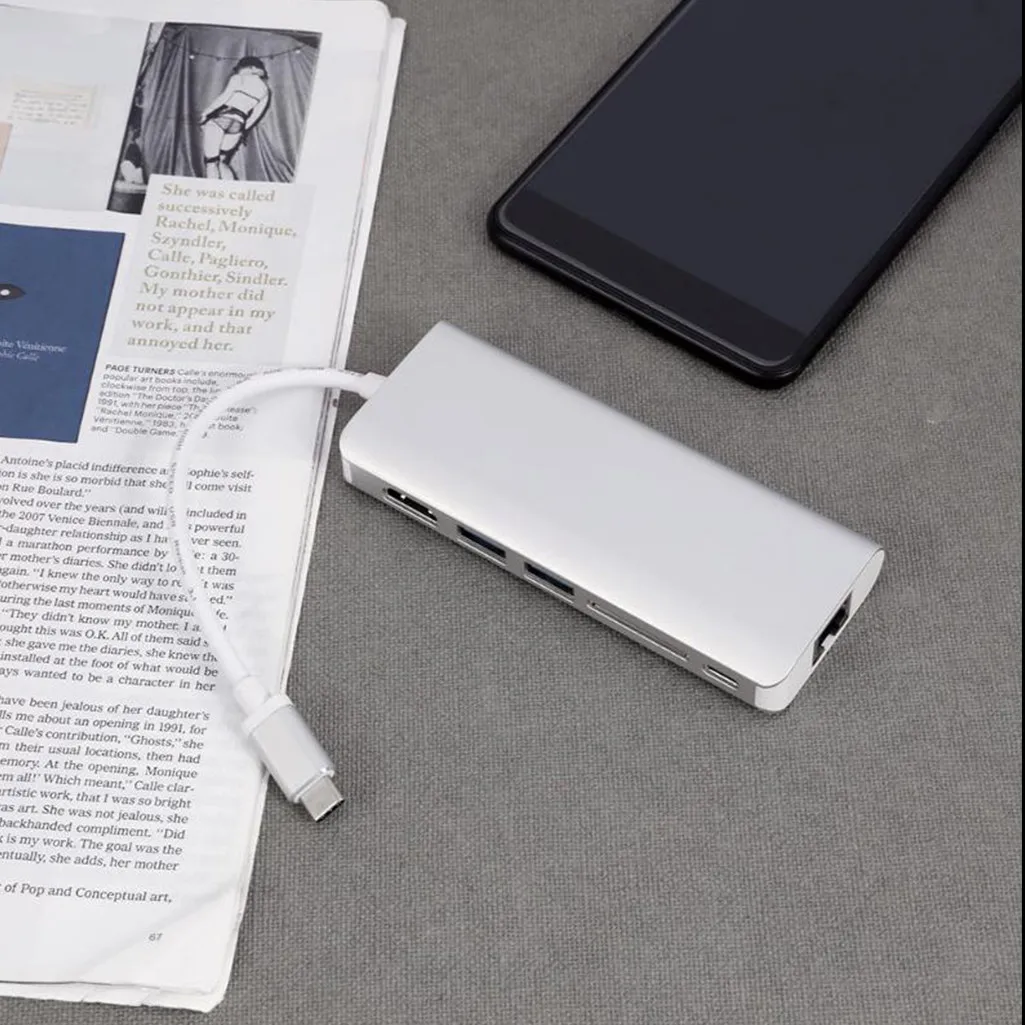 Computer Peripherals 6 In 1 Usb Type C Hub Hdmi 4k Usb C Hub To Gigabit Ethernet Rj45 Lan Adapter Компьютерная Периферия #19