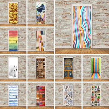 

Art Renovation Ethnic Style Fashion Classical Pattern Self Adhesive 3d Door Stickers Waterproof Wallpaper Kids Room Home Decor