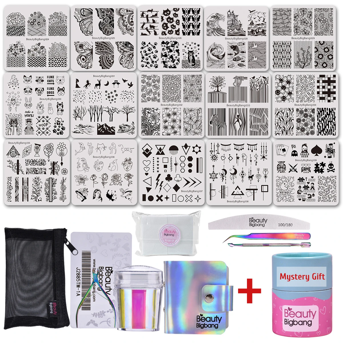 

BEAUTYBIGBNAG 23PCS Set 6cm Nail Stamping Plates Manicure Overprint Design Template Nail Art Tools Stamper With Mystery Gift