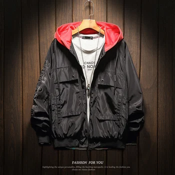 

2019 autumn Male Jacket Teenagers Even Hat Thick Loose Coat Baseball Serve windbreaker streetwear Chinese Style Black