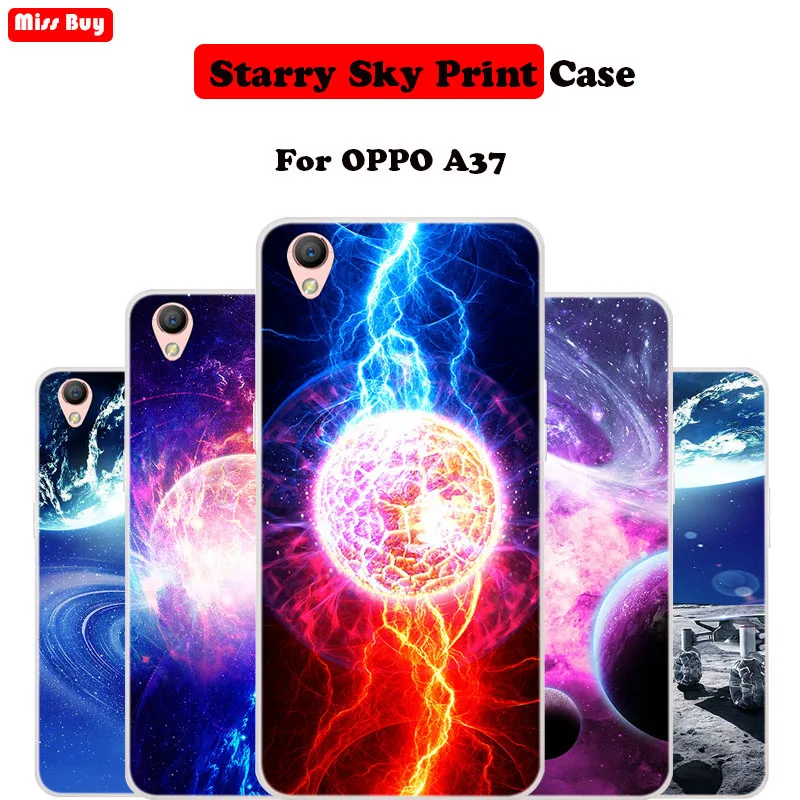 For OPPO A37 Case Silicone Soft Phone OPPOA37 Cover Ultra Slim Starry Sky Stars Planet Print A 37 A3 7 Fundas |