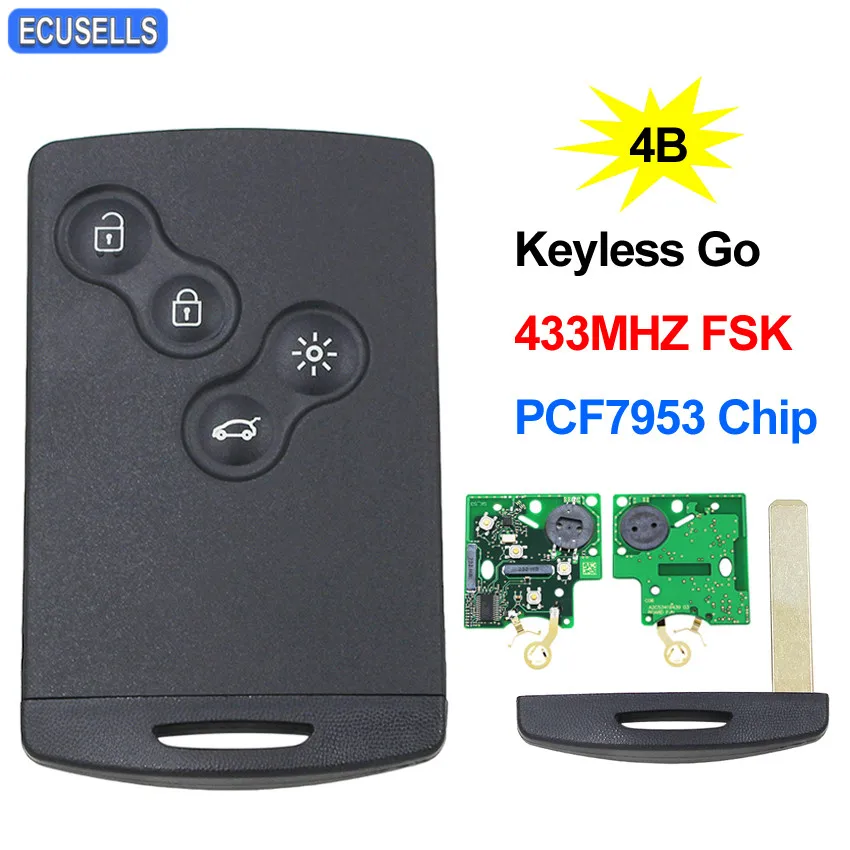 4 кнопки 433 МГц FSK PCF7953 чип пассивный без ключа Go/Entry HandsFree удаленный Автомобильный ключ умная система для Renault Clio IV Captur