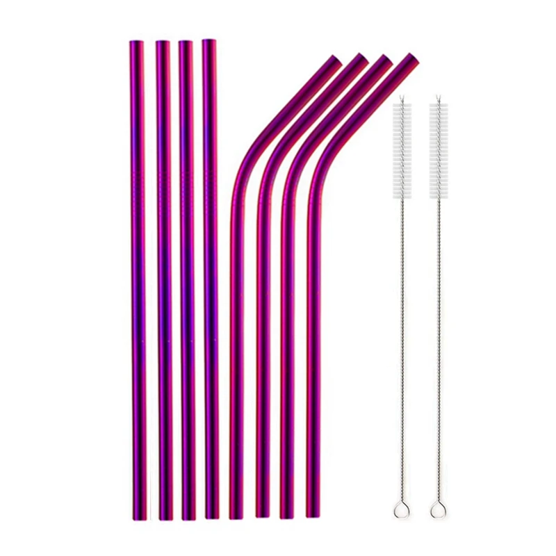 Vibrant Reusable Stainless Steel Straws with Cleaning Brush - Eco-Friendly Drinkware Set