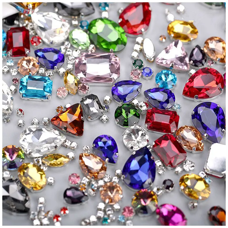 

Colorful Glass Crystal Multi Size Silver Claw Setting Jelly Candy AB Clear Sew On Rhinestones Wedding Dress Shoes Bags DIY Trim