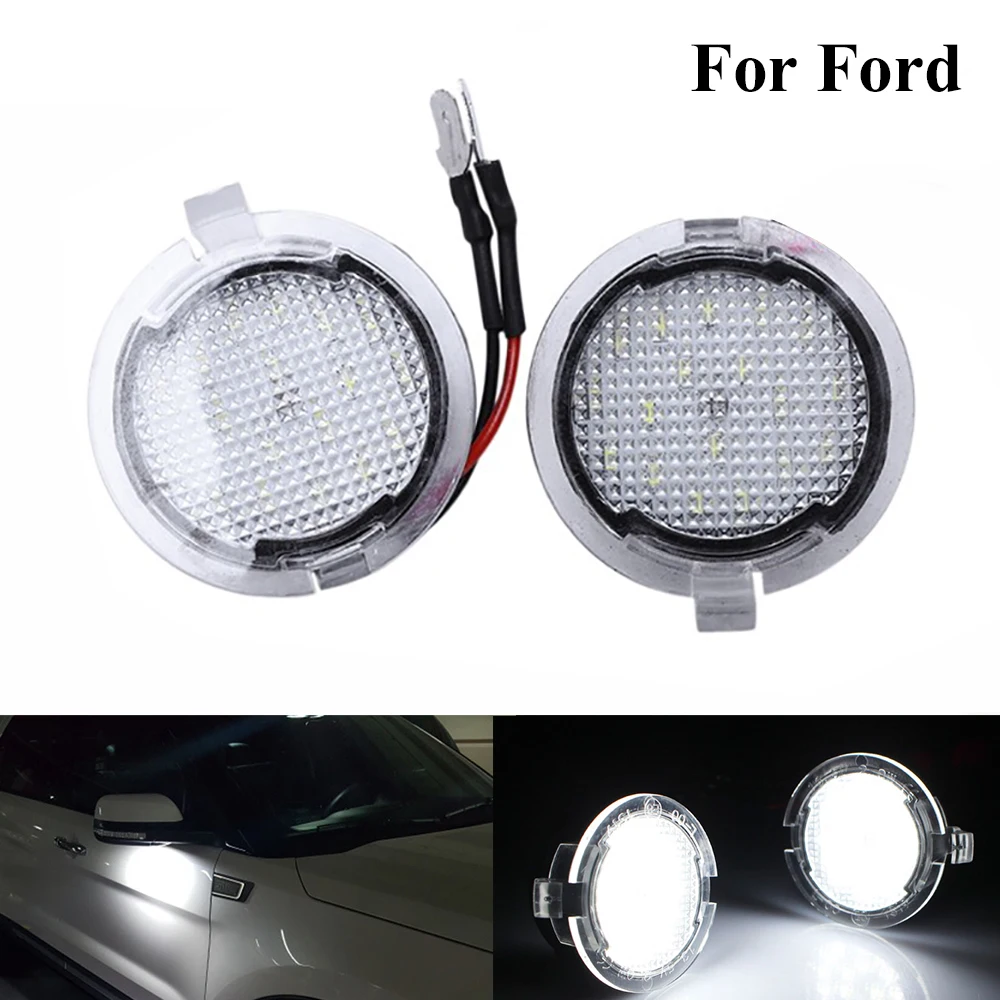 

2Pcs Bright White Car LED Under Side Mirror Puddle Light Waterproof Signal Lamp For Ford F-150 Edge Fusion Flex Explorer Mondeo
