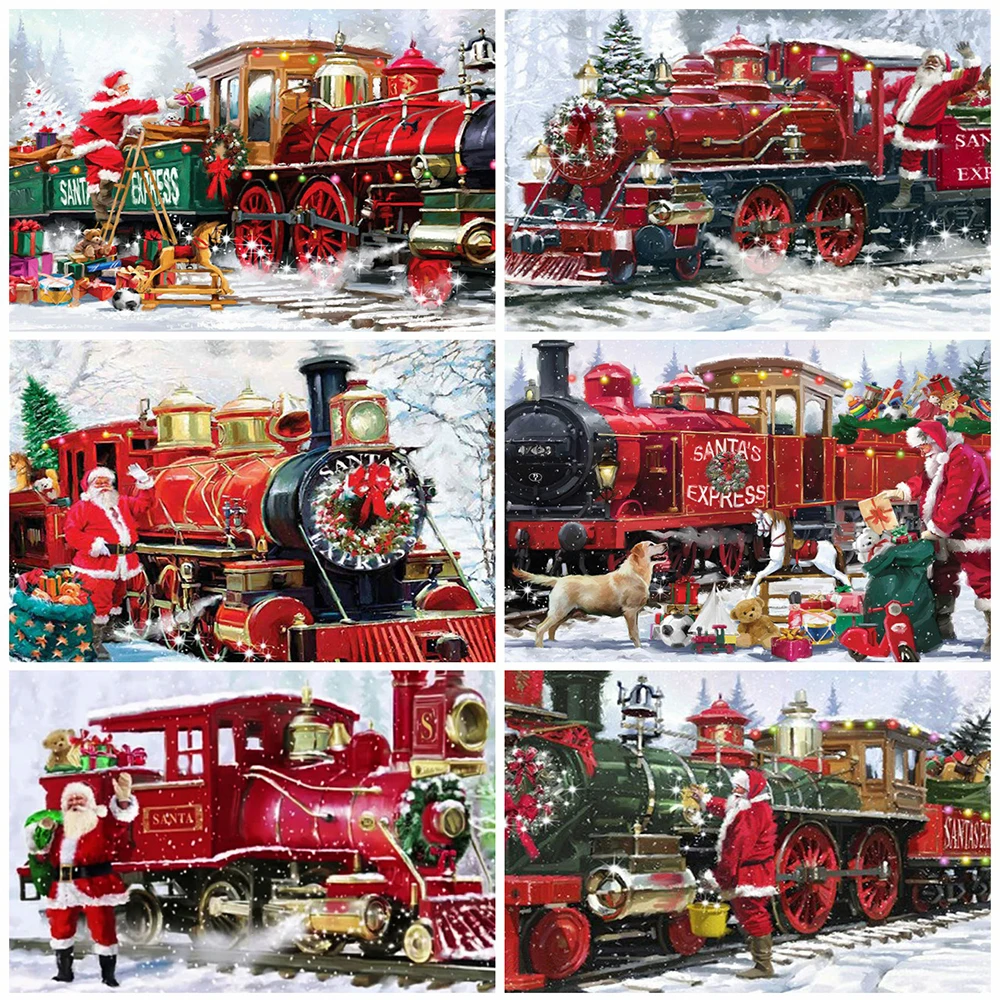 

DIY Santa Claus Train 5D Diamond Painting Rhinestone Art Full Diamond Embroidery Cross Stitch Winter Christmas Gift Home Decor