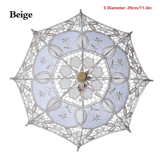 Bride Wedding Lace Umbrella 2021 Pure White Embroidered European Style Wooden Handle Wedding Props Wedding Decoration Umbrella 02 S 29cm