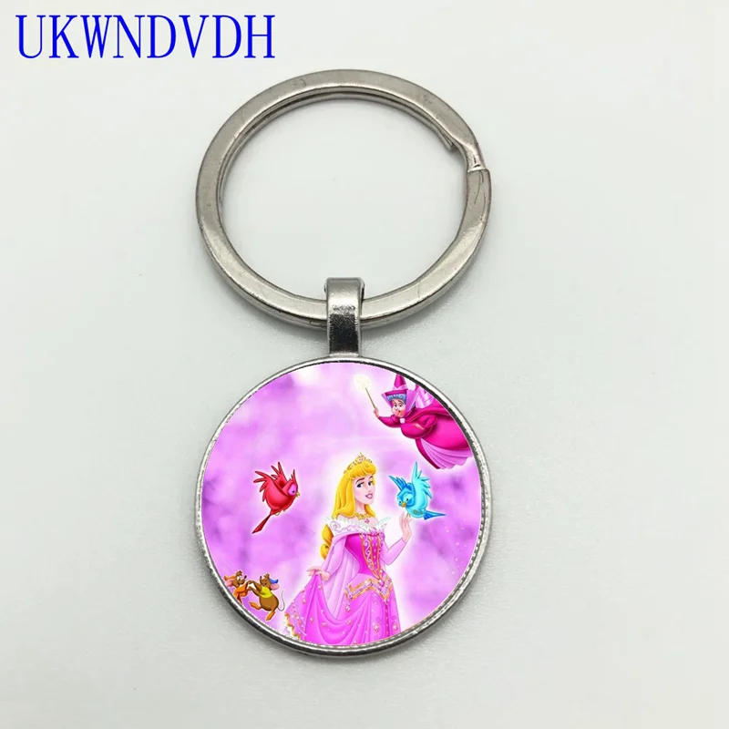 

Crystal Round Keychain, Cartoon Cinderella Princess, Elsa, Anna, Snow Queen, Keychain Crystal Round Keychain Pendant
