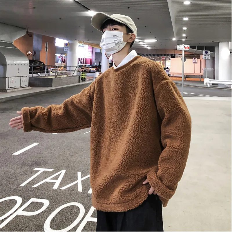 

Winter Lamb Fur Hoodies Men Warm Fashion Solid Color Casual Sweatshirt Man Streetwear Wild Hip Hop Loose Men Hoodie Cotton Hoody