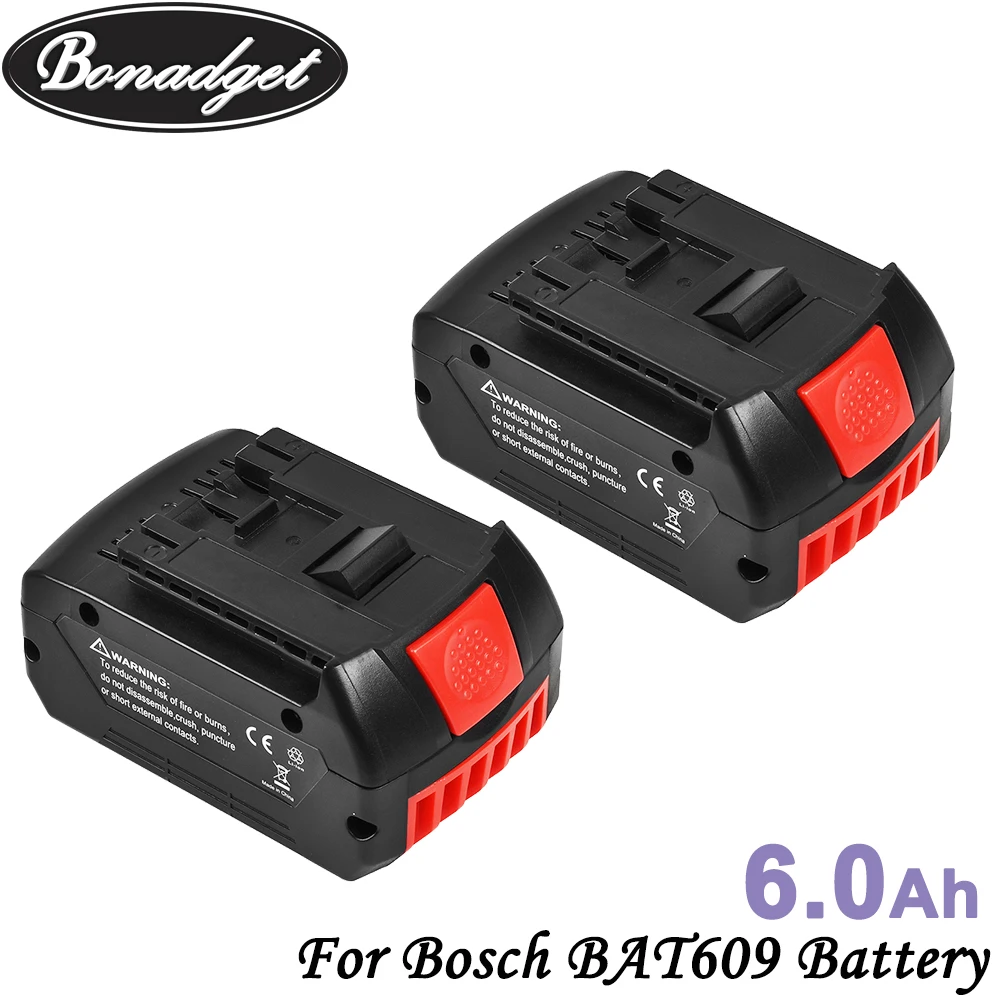 

Bonadget 2piece 18V 6000mah Rechargeable Li-ion Battery For Bosch BAT618 Battery Backup Portable Replacement BAT609 Tool Battery