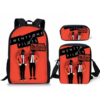 

THIKIN Teenage School Bags with Cartoon Design Twenty One Pilots Print for Boys Kids Backpack Set 3Pcs Custom Pattern Book Bag