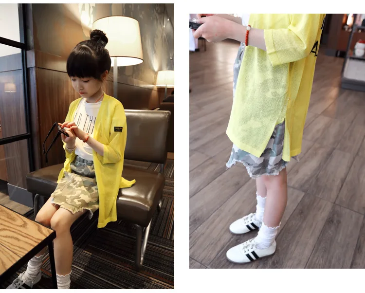 Childrenswear Spring And Summer New Style Girls Airable Shirt Thin Gauze Cardigan Sun Protection Clothing Coat Y5709