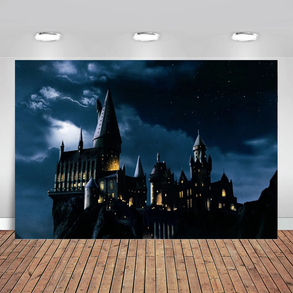 

Magic Castle Witch Wizard Hogwarts Backdrop Photography Halloween Night Moon Background Sorcerer Party Banner Decors