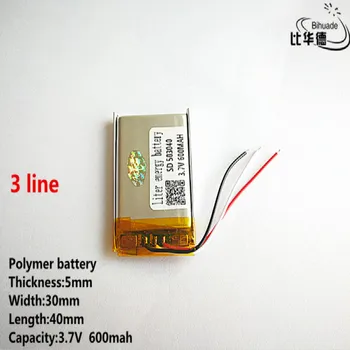 

10pcs/lot 3 line Good Qulity 3.7V,600mAH,503040 Polymer lithium ion / Li-ion battery for TOY,POWER BANK,GPS,mp3,mp4