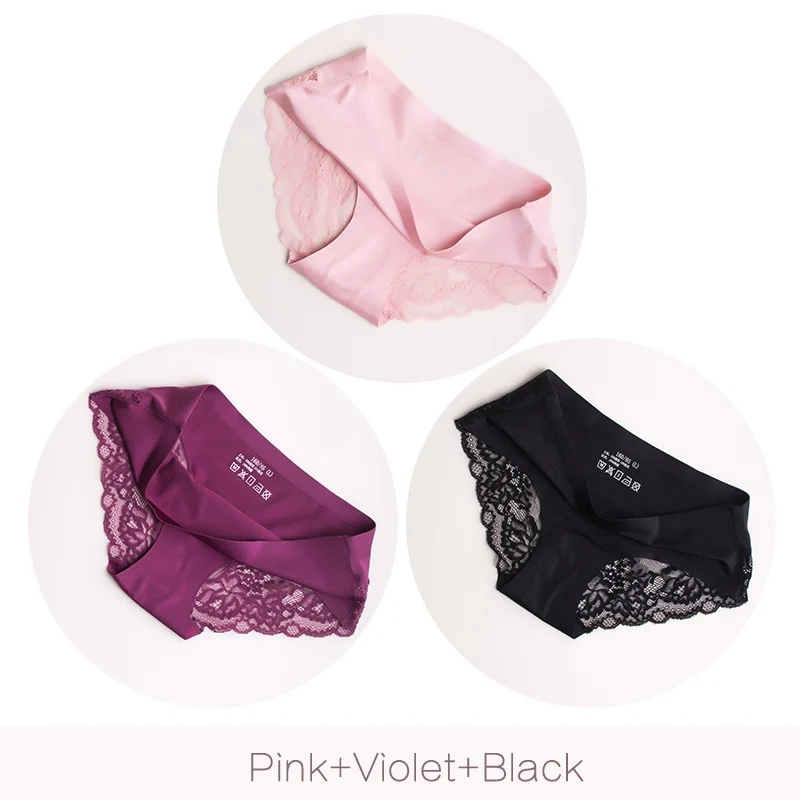 Pink Violet Black FITLIFE, женские сексуальные кружевные трусики, бесшовное женское нижнее белье, трусы, нейлон, шелк, для женщин, бикини, хлопок, прозрачное белье - Цвет: Pink Violet Black