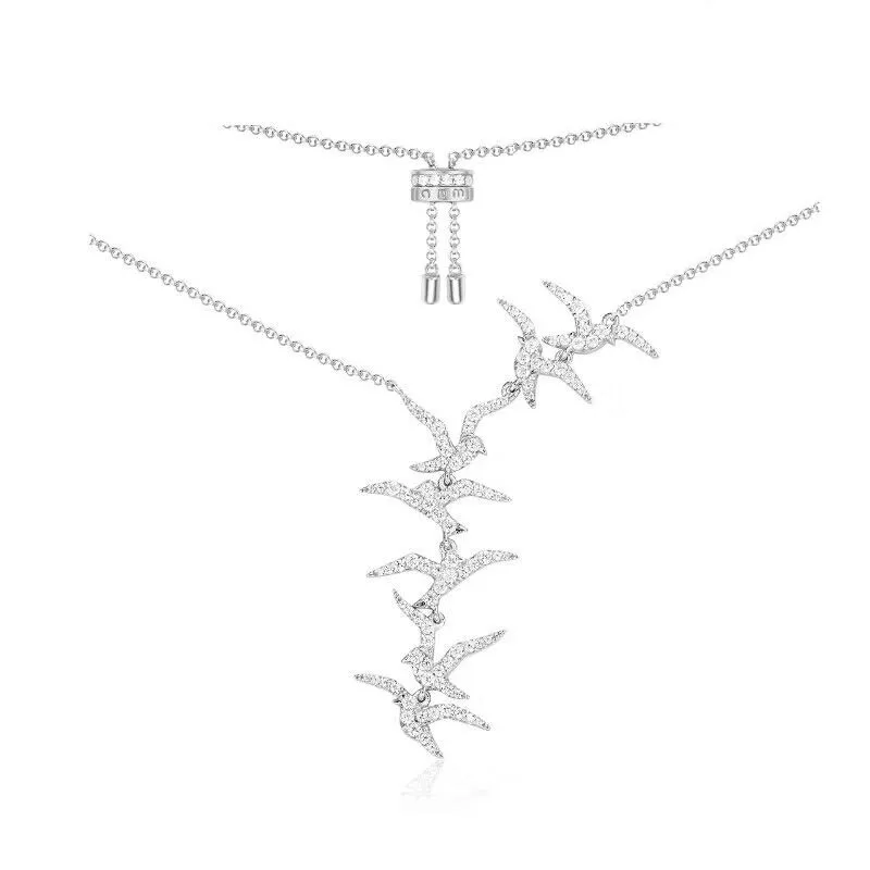 

MeiBaPJ 100% Real 925 Sterling Silver Many Swallows Pendant Necklace for Women Fine Charm Party Jewelry