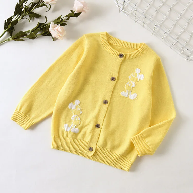 New Mickey Knitted Cardigan Children's Knitwear Cotton Boys Autumn Sweet Sweaters Girls Candy Color Cardigan Children Thin Coat