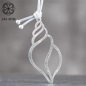 

necklaces & pendants Long Nelace for Women Jewelry Vintage Silver Color Conch Pendant jewellery suspension Rope Chain Choker New