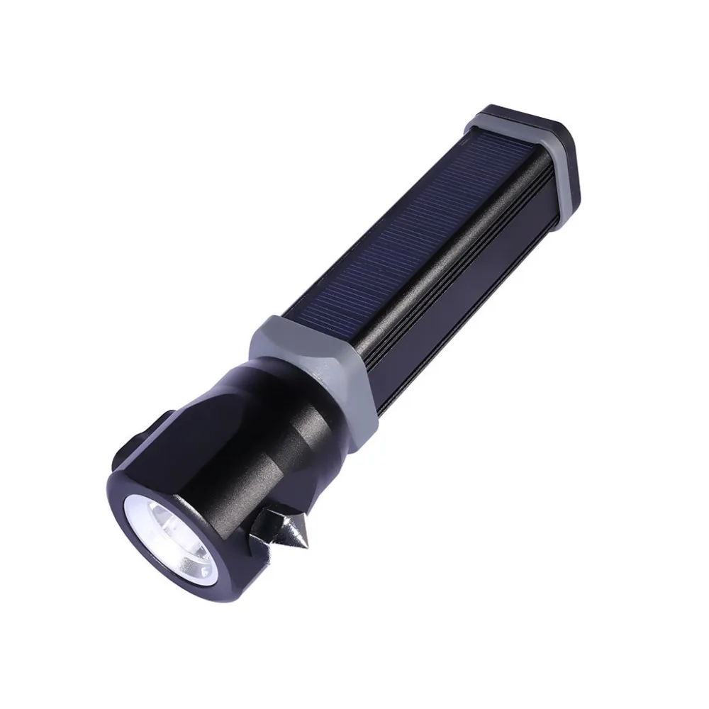 Solar aluminum flashlight LED with cutting broken window light USB rechargeable riding light flashlight 500 lumens 35A8 (7)