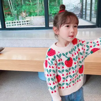 

Kids Clothing New Girls Sweaters Strawberry Pattern Sweater For Girls Long Sleeve Girls Knitwear Pullover Sweater