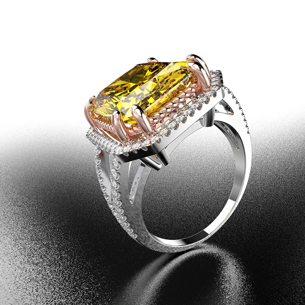 Wong Rain винтажный стерлингового серебра 925 искусственный муассанит драгоценный камень на день рождения обручальное кольцо ювелирных изделий - Цвет камня: Yellow