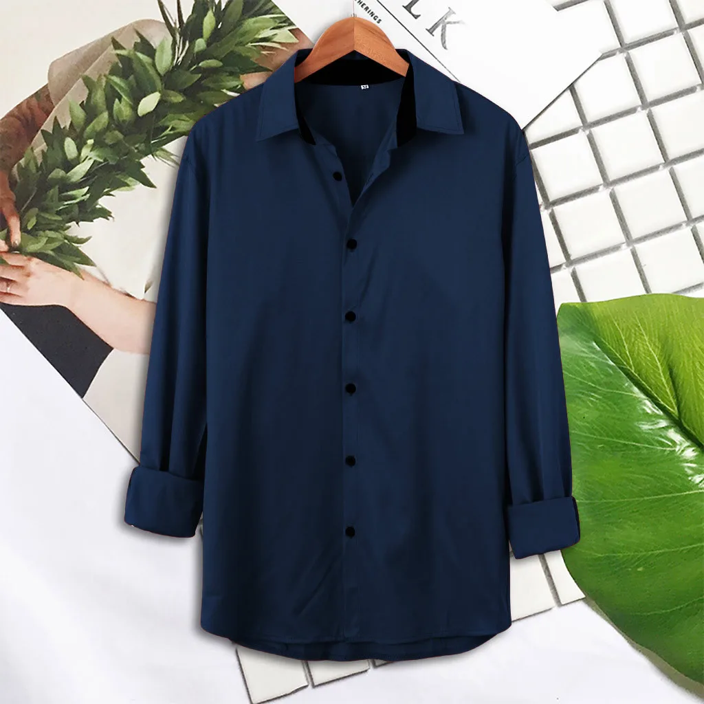 Camisa Masculina мужская Евро-американская деловая Повседневная Однотонная рубашка с отворотом с длинными рукавами бежевая рубашка Топы 19Aug13 P30