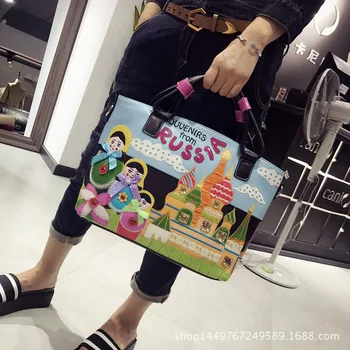 

Large bag women 2020 autumn and winter new cartoon print embroidery portable single shoulder diagonal large bag
