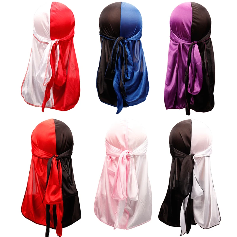 

Caps Knotted Bandana Duragsturban Hats For Women Girls Soft Silk Double Colors Patchwork Turban In Islamic Clothing Men Hats