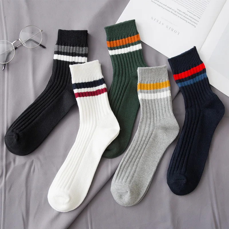 

Pure two-barreled men's socks vertical stripes in the barrel socks thick needles two bars pile up men's fashion socks