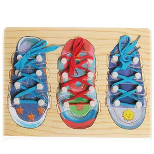 

Three Lacing Baby Lacing Wooden Children Special Education Toy of Shoe Lace Practice Early Education Stationery