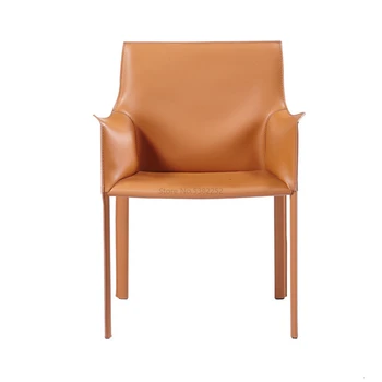 

Light luxury dining chair modern simple hotel dining chair with armchair saddle leather chair hard leather conference chai