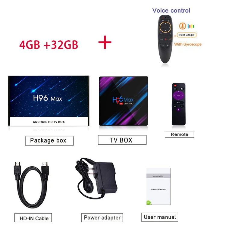 Google Play tv box android 9,0 H96 MAX Rockchip 4G 16GB 32GB 64GB Android tv box 2,4/5,0G WiFi Bluetooth 4,0 4K 3D Android box - Цвет: 4GB 32GB VOICE