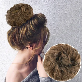 

Messy hair bun Scrunchie Chignon Donut Synthetic hairpieces For Women Gary Brown Color Elastic Hair Rope Hair Extensions