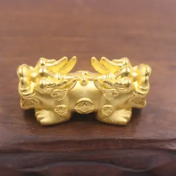 

New Pure 24K 3D Yellow Gold Bead 36x17m Lucky Two Head PiXiu Bead Symbol Of Luck And Wealth