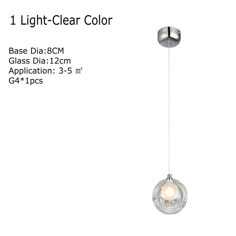 Креативный светильник-люстра из выдувного стекла, прозрачные цветные стеклянные бра G4 светодиодный подвесной светильник для гостиной, детской комнаты, подвесной светильник s - Цвет абажура: Clear