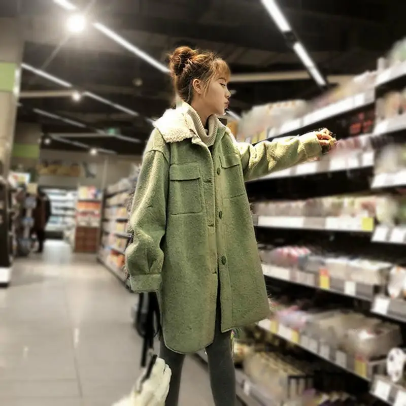 Autumn Winter Coat Women Fluffy Jacket Thick Casual Plus Size Plush Jacket Winter Green Faux Fur Coat Female Overcoat