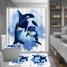 Океанский дельфин, водостойкая полиэфирная занавеска для душа, занавеска для ванной комнаты, нескользящая подставка для коврика, крышка для унитаза, набор ковриков для ванной