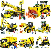 City Construction Engineering Vehicles Model Building Blocks City Excavator Diy Bricks Children Boy Toy 804pcs cogo city buiding construction series engineering assembe building blocks educational diy model toys best gifts for kid