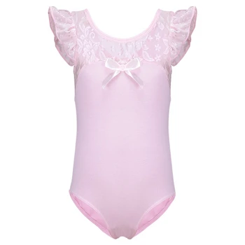 

Pro Kid Cosplay Solid Dance Jumpsuit Girls Gymnastic Bodysuit Lace Fly Sleeve Ballet Leotards Dancewear 4-15Y HOT