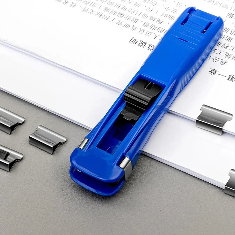 Clip Push Stapler Fixed Clips Stapler Binding Clip Reusable Portable Push Clamp Paper For Document Paper School Office Supplies