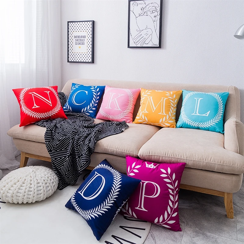 

45x45cm Letter Printed Pillow Case Cover Letters A to Z Throw Pillow Covers Decorative Pillow Cover For Bed