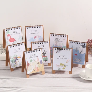 

Hand Drawing 2021Cartoon Mini Flamingo Desktop Paper Calendar dual Daily Scheduler Table Planner
