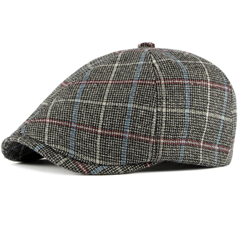 

HT2738 Beret Cap Thick Warm Winter Hat Caps for Men Vintage Plaid Octagonal Newsboy Cap Men Wool Berets Male Cabbie Ivy Flat Cap